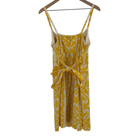 Vintage Dressbarn Yellow Milkmaid Print Sundress Tie Waist Cotton Summer Size 16 - Picture 2 of 9
